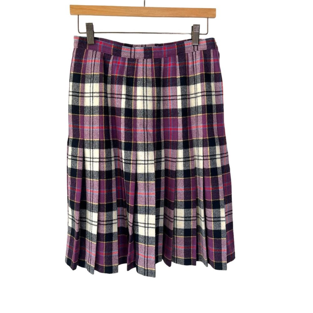 Vintage Pendleton Authentic Culloden Tartan Purple Plaid Wool Pleated Knee Lengt - Picture 1 of 7
